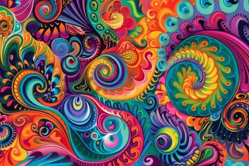 A colorful, psychedelic pattern with swirling colors and intricate details, A psychedelic pattern of swirling colors and intricate designs