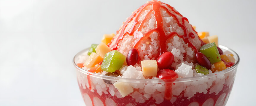 Close-Up of Traditional Southeast Asian Ais Kacang with Syrup and Jelly