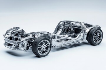 Silver car frame and body sectional view on white background for advertising new model promotion