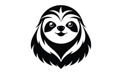 Three toed sloth head art silhouette, black silhouette of three-toed sloth head 