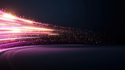 Dynamic pink and gold light streaks in dark abstract background
