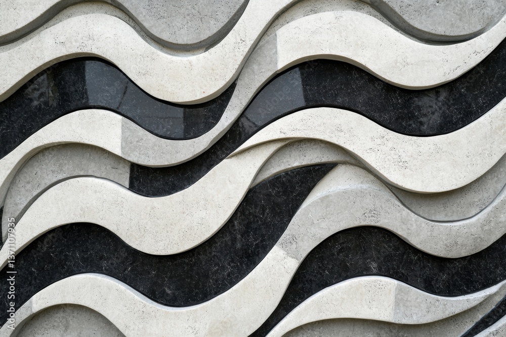 Poster Bold modern pattern featuring minimalistic black and white wavy lines with structured spacing in an elegant abstract design created for contemporary spaces