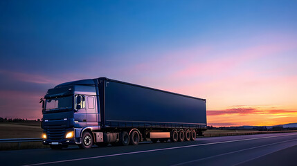 Pixelated Truck On Highway At Sunset