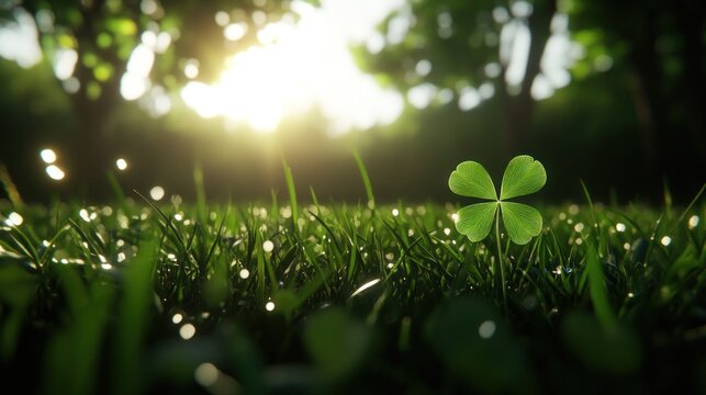 FourLeaf Clover in Sunlit Grass Natures Symbol of Luck and Prosperity