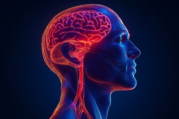Obraz premium 3d cartoon illustration of abstract human anatomy highlighting pain in the nervous system and face