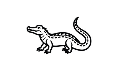 Crocodile straight tail art silhouette, crocodile silhouette with straight tail and head turned upward in vector style on white background  