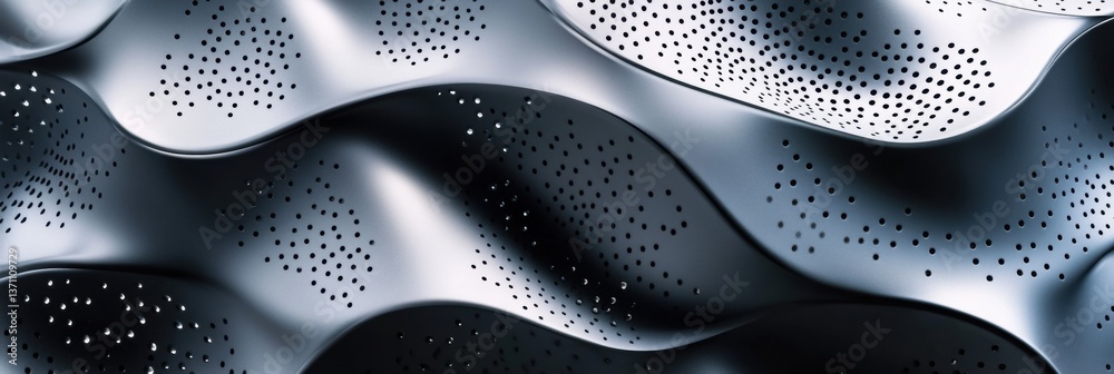 Poster Futuristic abstract pattern of soft 3D waves in monochrome design with a smooth minimalist aesthetic