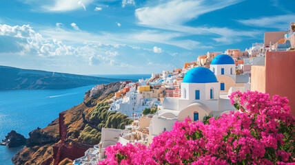 Obraz premium Santorini with white and blue domed buildings