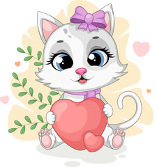 Happy cat holding a heart in its paws