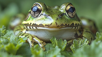 Green Frog Closeup with Nature.