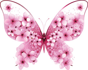  Beautiful pink butterfly with cherry blossom floral wings, symbolizing spring, renewal, and beauty, perfect for nature-themed designs, feminine art, and floral decorations. © Durjoy Art