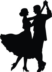  Silhouette of a couple dancing together in an elegant ballroom pose, symbolizing romance, passion, and grace, perfect for event invitations, dance studios, and artistic projects.