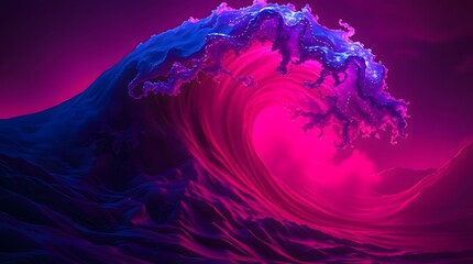 Abstract blue waves illuminated by a pink glow