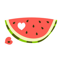Watermelon slice with heart cut out in the pulp. Vector illustration.