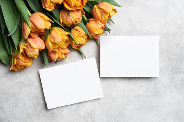 Wedding invitation card mockup with two blank paper cards with copy space