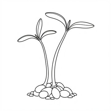 black and white sprouts growing from rocks clip art preview