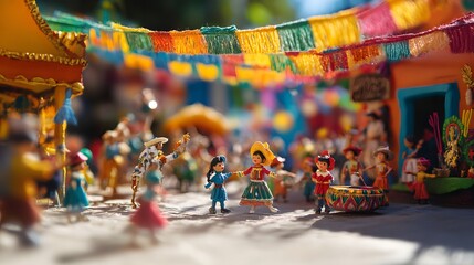 Naklejka premium Miniature festival scene, vibrant celebration