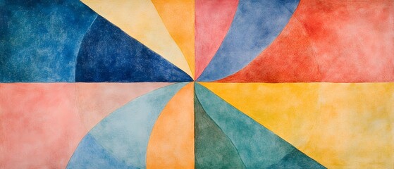 Abstract Colorful Watercolor Geometric Pattern Sunburst Design