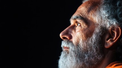 Obraz premium Elderly Man Profile Gazing Thoughtfully Into Distance