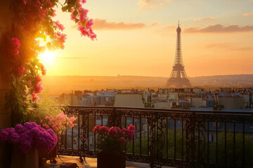 Eiffel Tower, beautiful sunset landscape in Paris