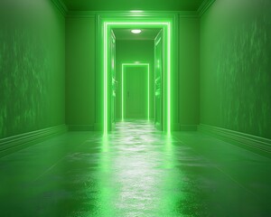 Green Neon Hallway Doors.