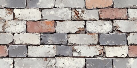 Fototapeta premium Rustic charm with this textured brick wall. Shades of grey, white, and terracotta create a unique background.