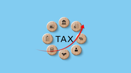 Tax concept. Income tax on wooden cube, savings, represent the concept tax return preparation and financial management, taxes planning. Finance, Money, Investment, Finance, Funds