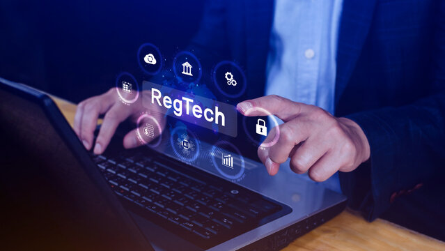 Regtech, Regulatory technology concept, management of regulatory processes with financial industry through technology, Regulatory monitoring, reporting and compliance, Machine learning tech.