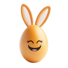 Egg with bunny ears and a giggling face, isolated on white background