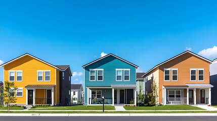Obraz premium Colorful Row Houses In A Sunny Neighborhood