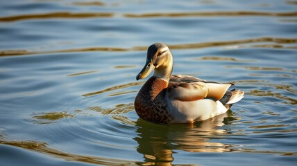 Obraz premium Duck swimming in tranquil water at sunset in a serene natural setting