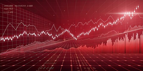 Abstract background depicting financial downturn, bankruptcy, loss, recession, crash, and economic crisis with a red stock market graph.	
