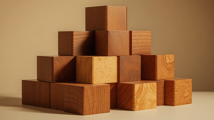 Obraz premium Wooden Blocks Pyramid Arrangement with Natural Finish ,Background