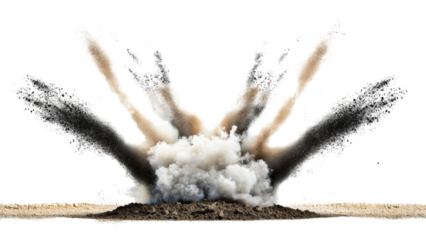 Png of A dramatic explosion scene with dark smoke and cloud bursts, creating a powerful visual impact in an isolated setting on transparent background.