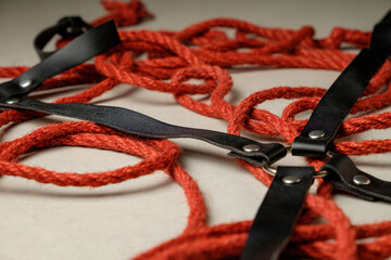 Elegant jute rope and leather for artistry in Japanese bondage