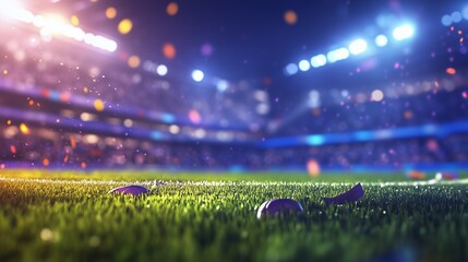 An abstract image of a stadium with lights. Fans and fans at a game in stadium. Soccer lighting up the spotlights during celebration. A conceptual picture of a stadium illuminated lifestyle by lights.