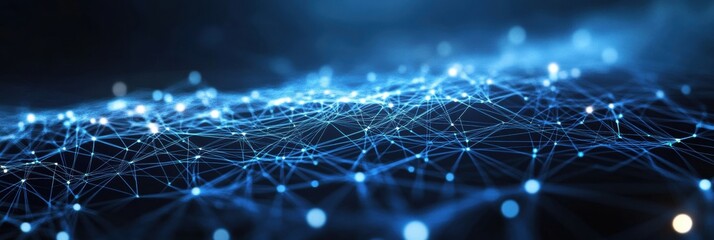 Futuristic digital network of financial transactions with glowing nodes in high-tech fintech setting