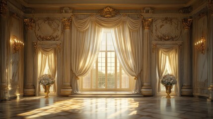 Obraz premium Grand hall, sunlit, opulent, classic interior