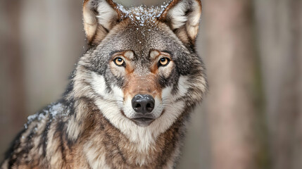 Naklejka premium Close Up Portrait Of A Grey Wolf In Winter Forest