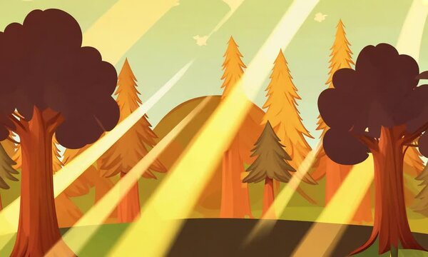 cartoon Wooded forest trees backlit