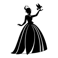 Fototapeta premium Elegant Princess Silhouette with Bird - Graphic Design Element