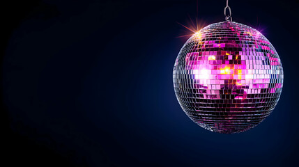Pink Disco Ball Against Dark Background