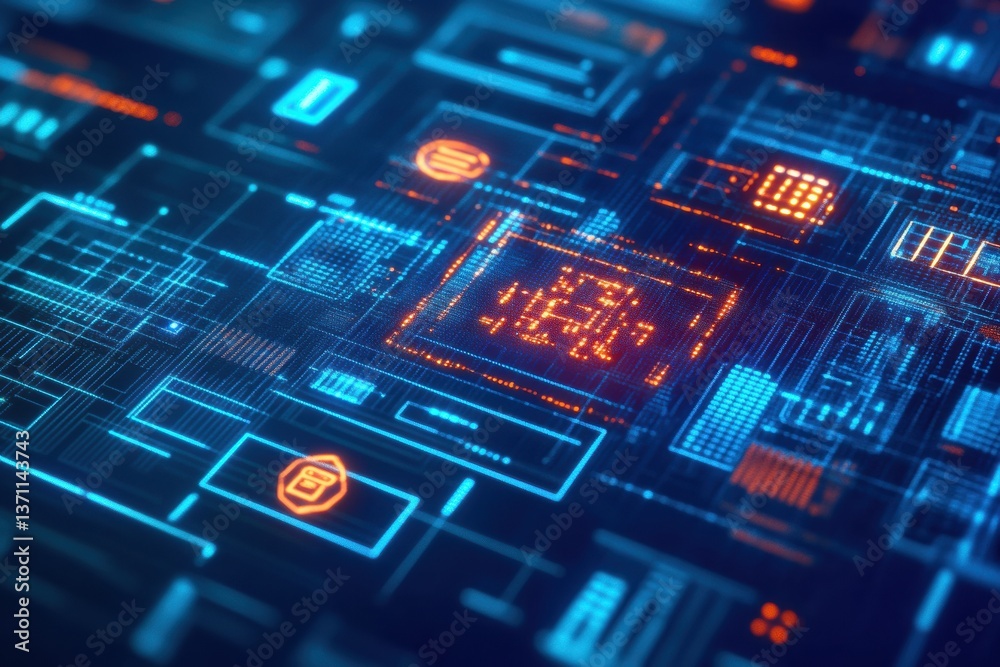 Fototapete futuristic digital network of financial transactions with interconnected glowing nodes showcasing a 