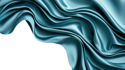 Png of Glistening teal satin fabric draped elegantly, creating soft waves and shadows on transparent background.