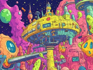 Obraz premium Colorful futuristic city on an alien planet