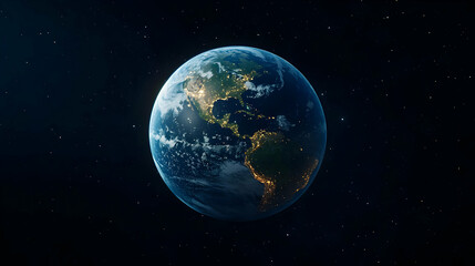Fototapeta premium Pixelated Earth At Night In Space