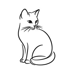 Elegant Sitting Cat Line Drawing In Black and White
