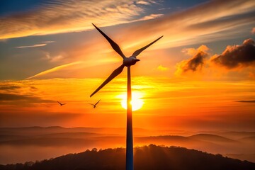 Obraz premium wind turbines at sunset