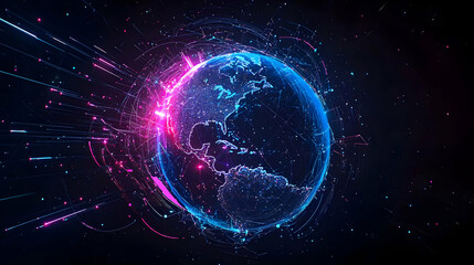 Abstract Glowing Digital Globe Visualization