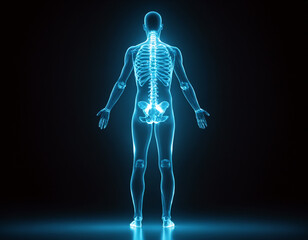 A hologram of a full -length person with a luminous spine.